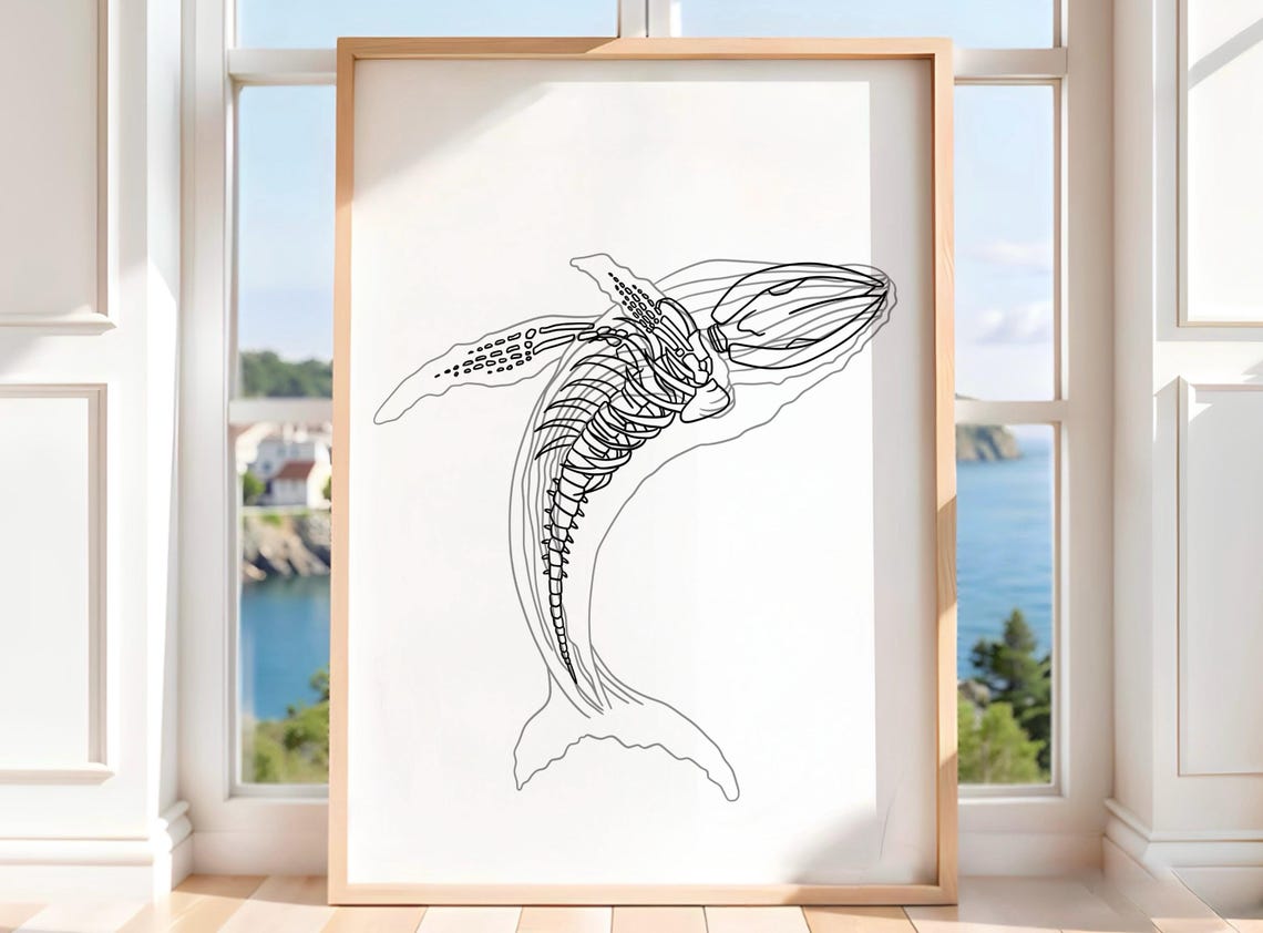 Minimalist Whale Line Art Humpback Whale Ocean Decor Modern Wall Art