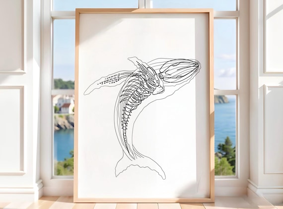 Minimalist Whale Line Art Humpback Whale Ocean Decor Modern Wall Art