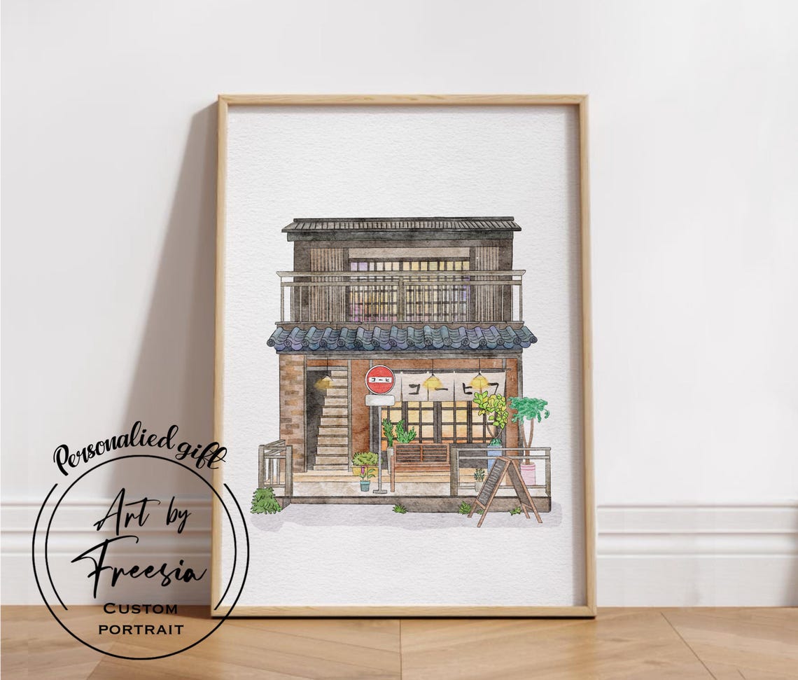 Japanese Cafe Bar Storefront Watercolor Venue Portrait Poster - Image 2