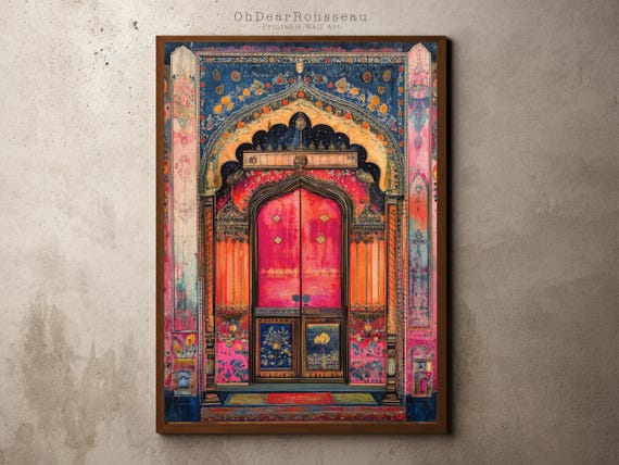 Royal Door Art Print Colorful Rajasthani Mughal Architecture Wall Decor Boho Vintage Palace Entrance Photoart