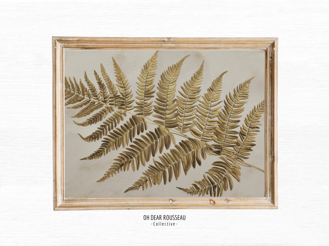 Elegant Golden Fern Botanical Art In Vintage Beige Frame Poster