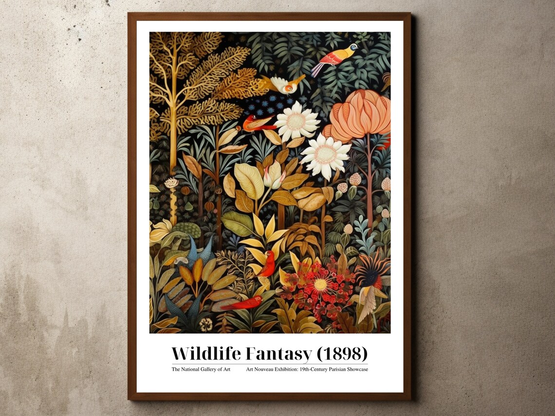 Wildlife Fantasy 1898 Tropical Jungle Birds Art Nouveau Style Poster