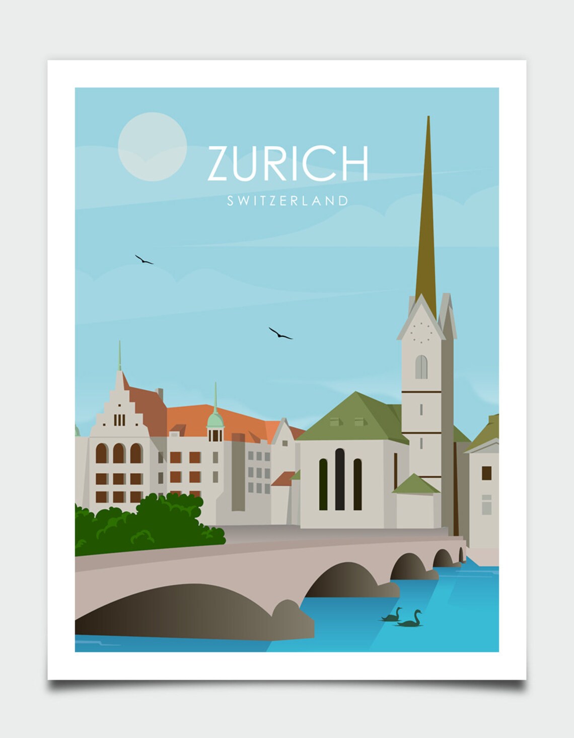Zurich Switzerland Old Town Church Bridge Europe Travel Poster - Image 3