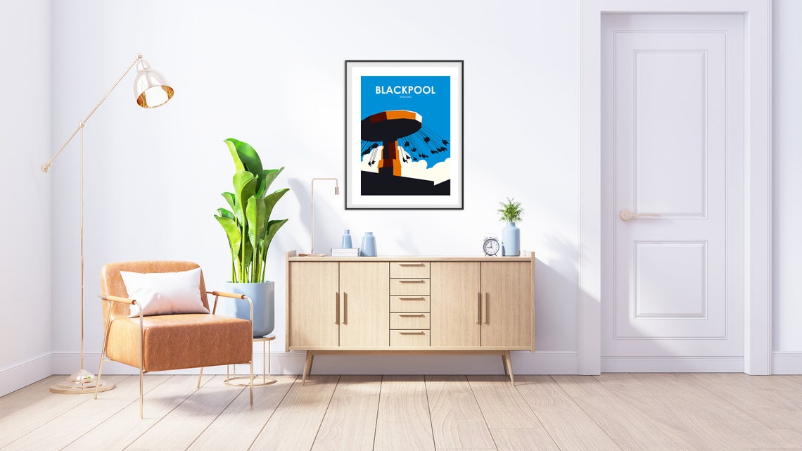 Blackpool England Fairground Swing Retro Seaside Travel Poster - Image 2