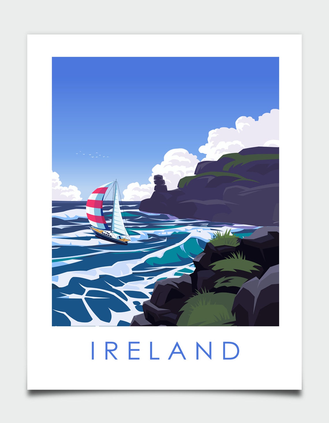 Ireland Sailing Boat Coastal Cliffs Waves Nautical Travel Poster - Image 2