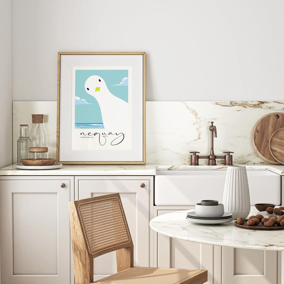 Newquay Cornwall Cute Funny Seagull Beach Coastal Travel Poster - Image 2