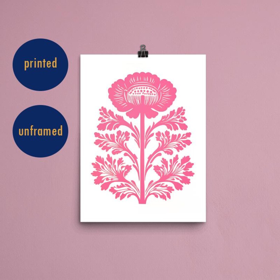 Pink Flower Retro Floral Bold Poppy Minimalist Botanical Poster