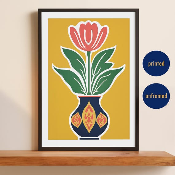 Retro Flower Vase Art Print Modern Botanical Wall Decor