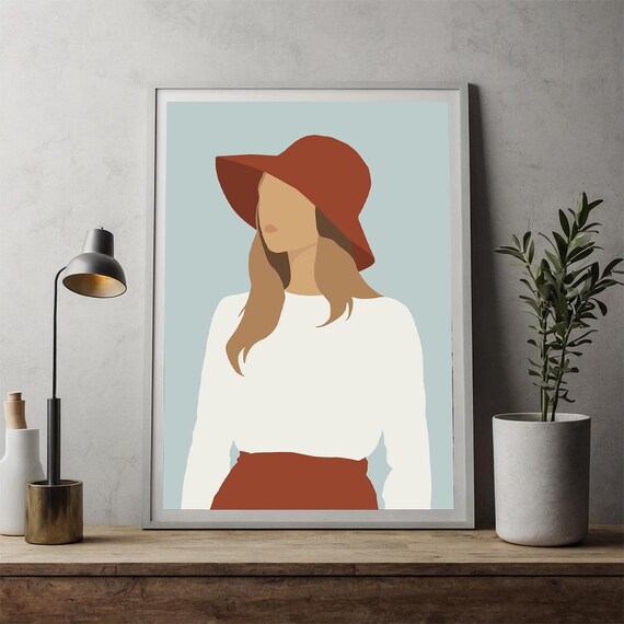 Minimalist Fashion Woman Wall Art Portrait Modern Artwork For Home Office Living Room Decor