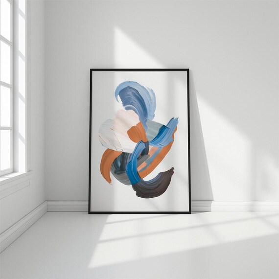 Abstract Brushstroke Art Print Blue Terracotta Minimalist Decor