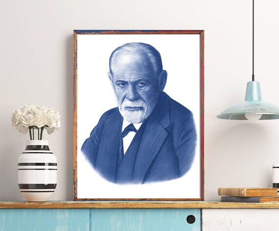 Sigmund Freud Blue Pencil Portrait Psychology Office Gift Poster