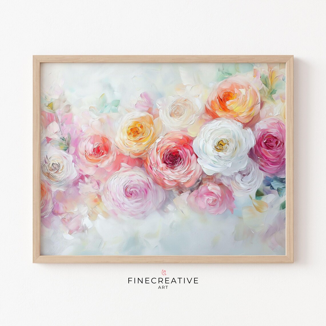 Pastel Roses Impasto Painting Soft Pink Peach Blush Flower Wall Poster