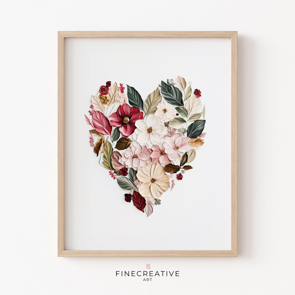 Floral Heart Collage Pressed Flowers Autumn Tone Painting Poster