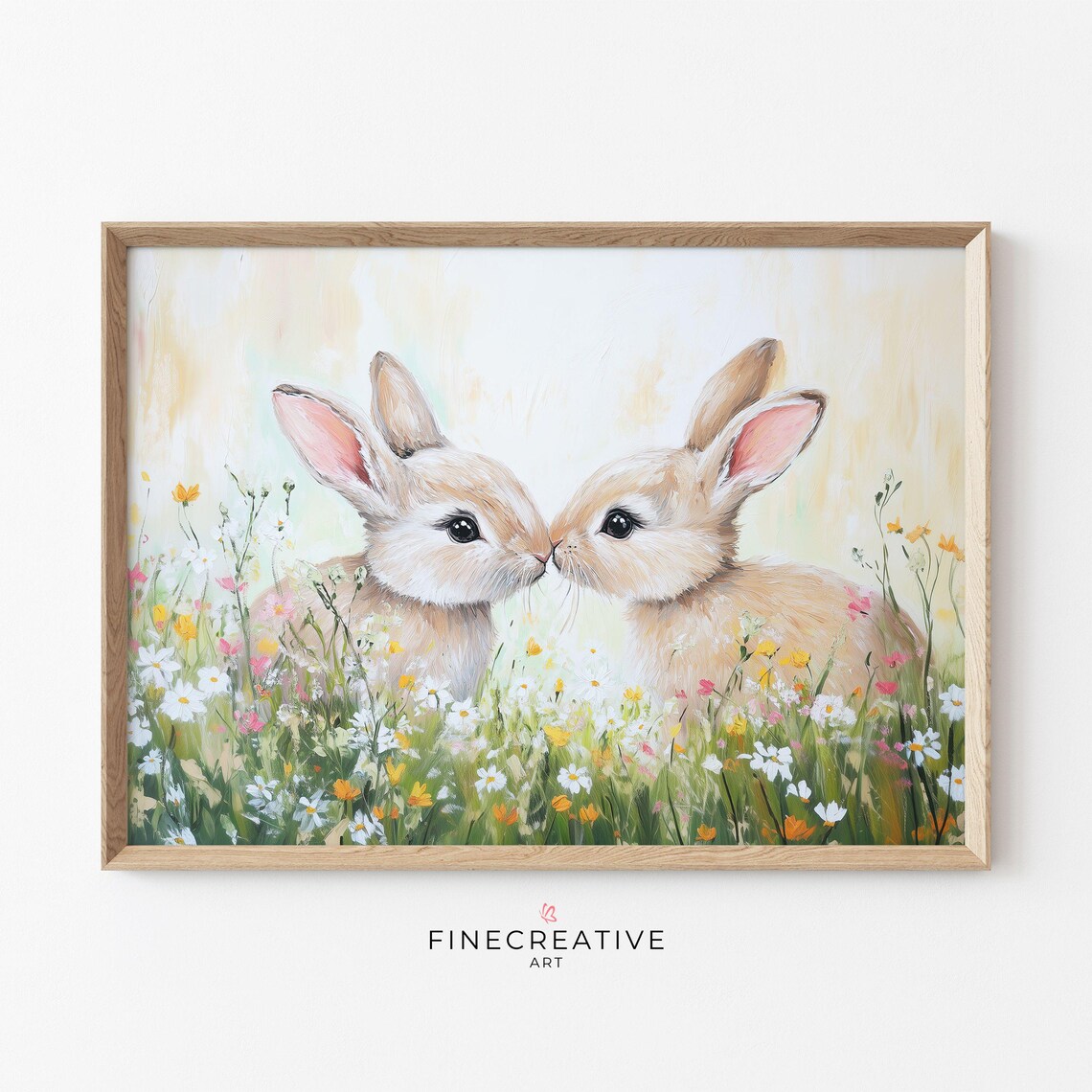 Easter Bunny Spring Painting, Cottage Easter Art Print