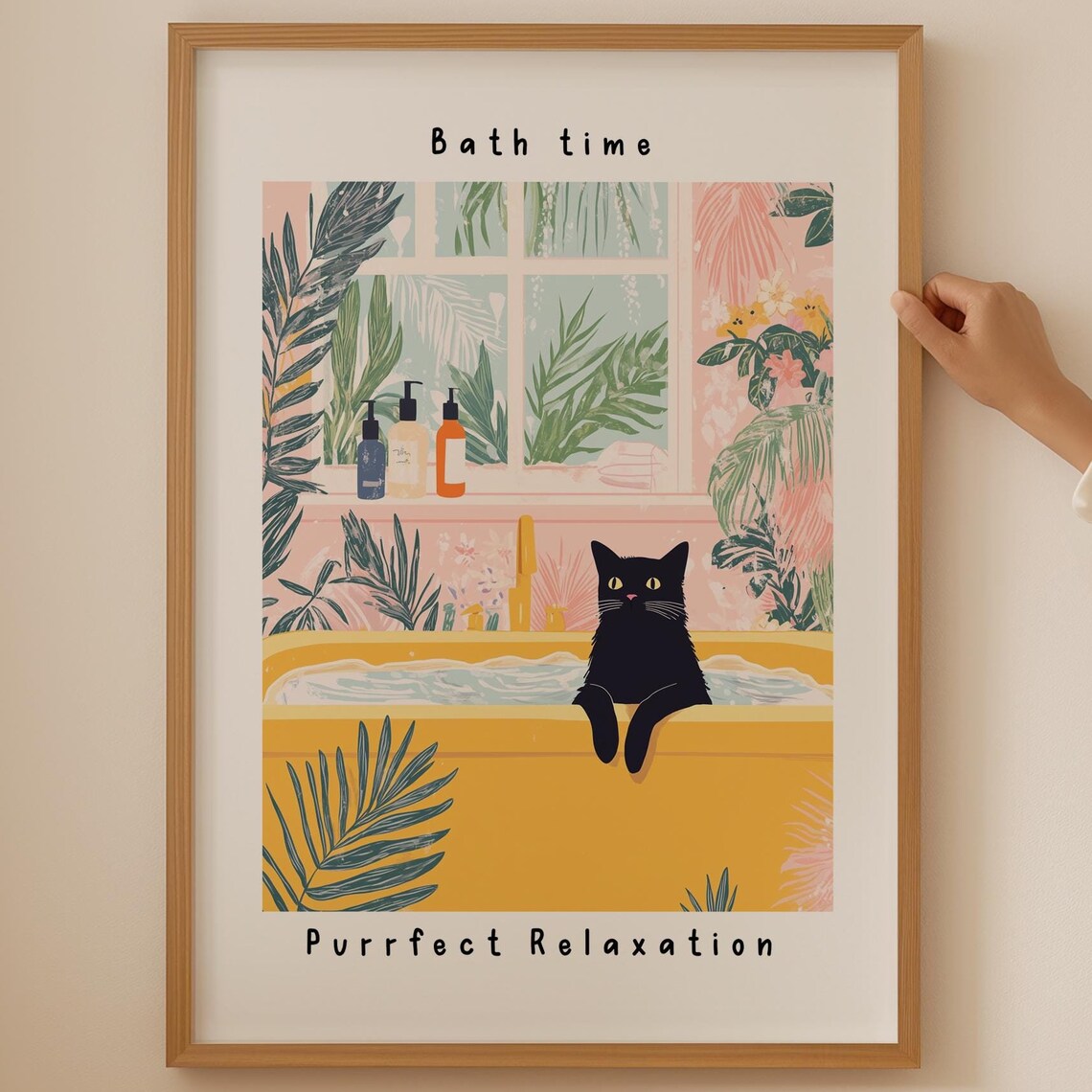 Funky Cat Bathtub Poster, Trendy Funny Decor Print