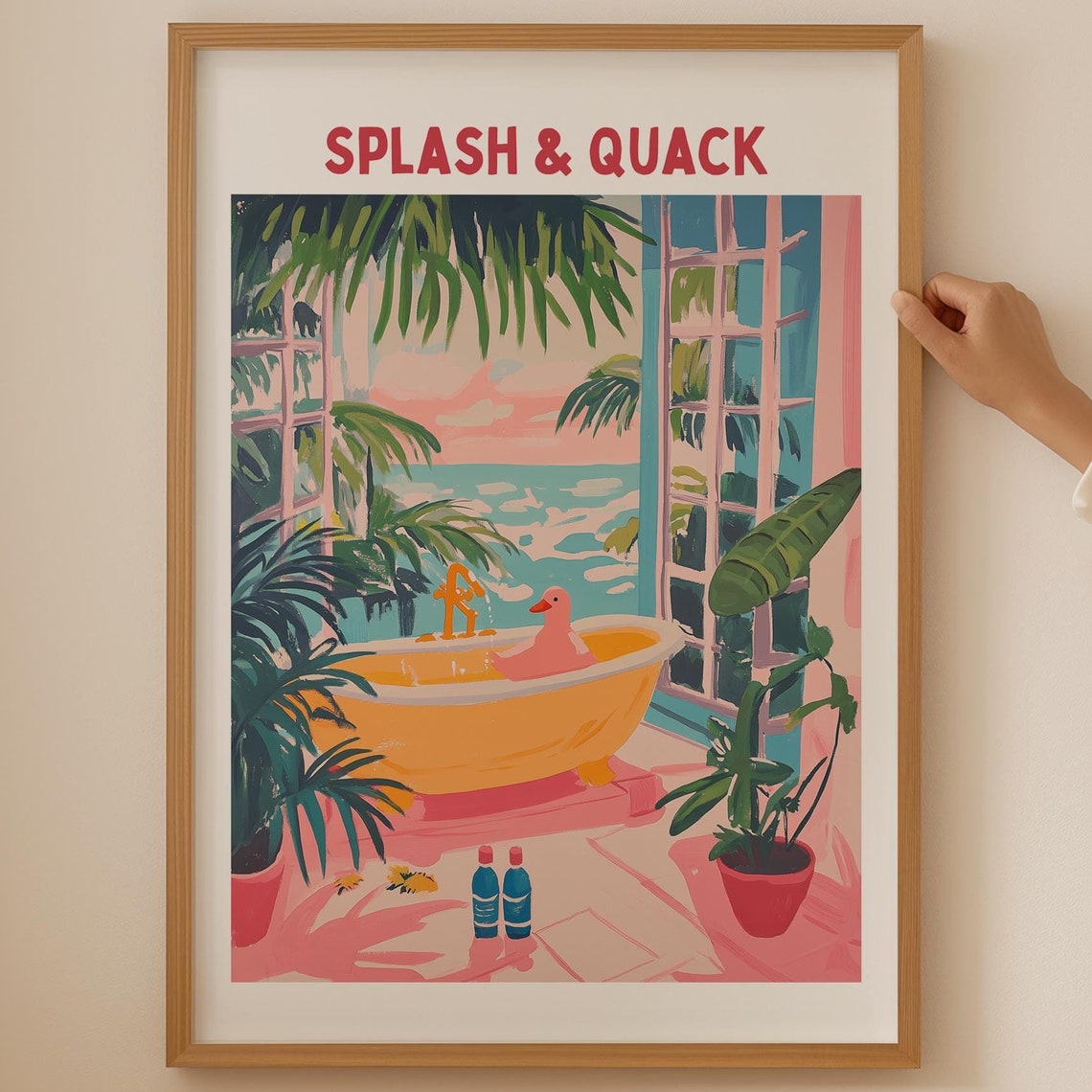 Splash and Quack Rubber Duck Tropical Bathtub Bathroom Poster