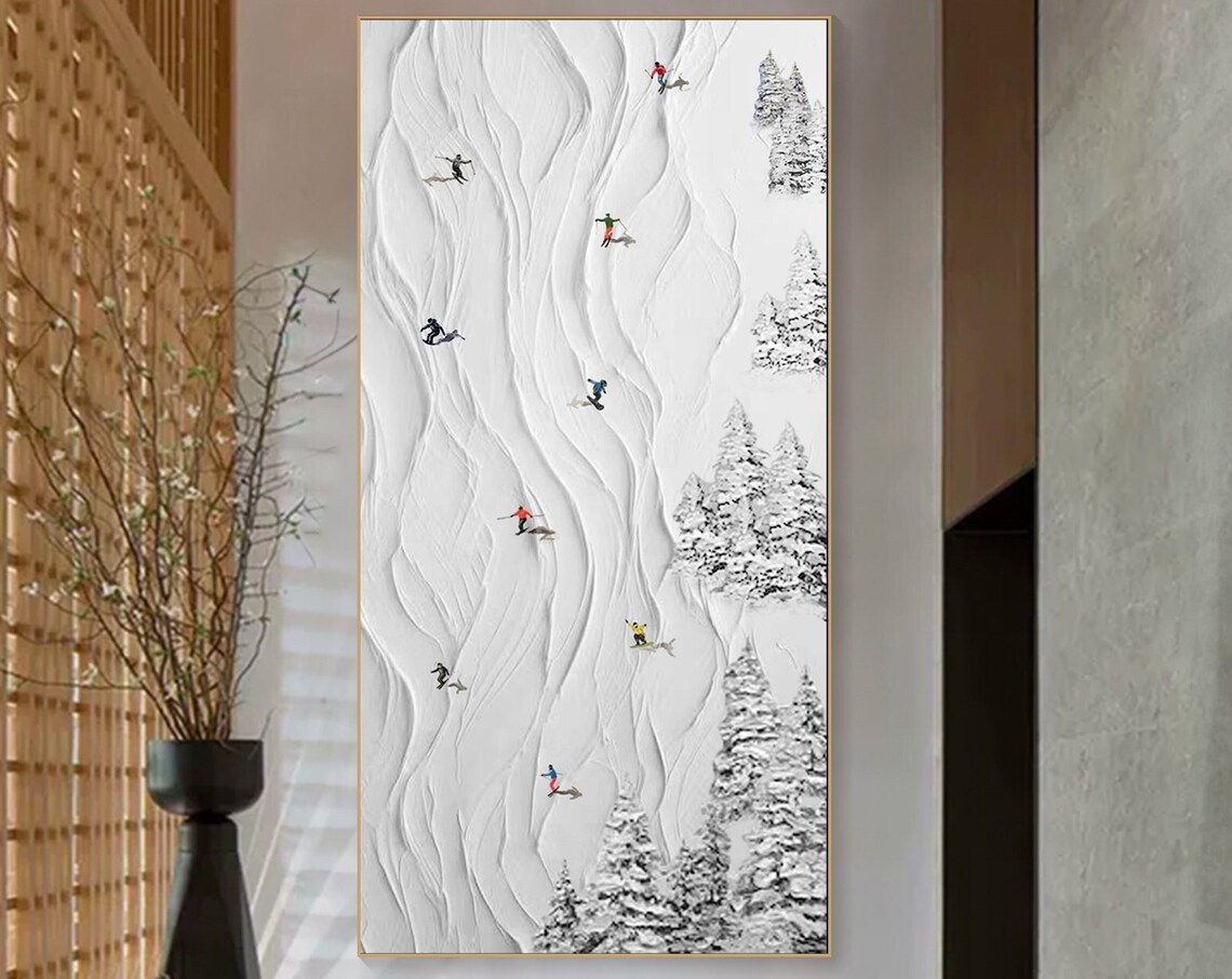 Skier on Snowy Mountain Art Print, Winter Decor