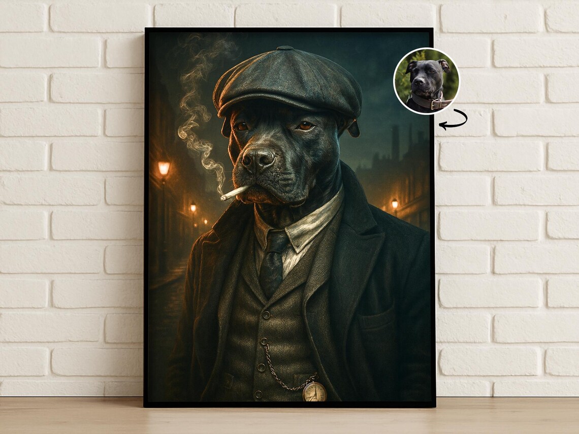 Custom Gangster Pet Portrait Halloween Vintage Art Print