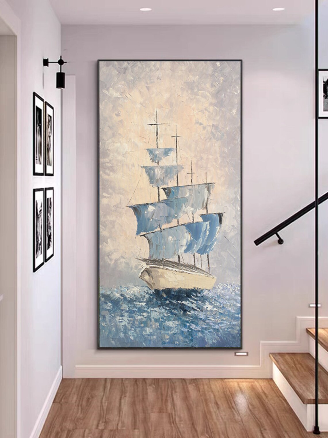 Tall Sailing Ship Blue Sails Impasto Ocean Oil Painting Poster - Image 5