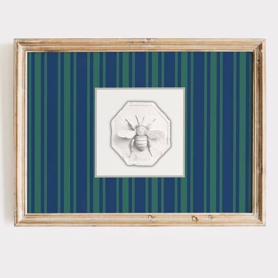 Bumble Bee Intaglio Print Striped Preppy Wall Art