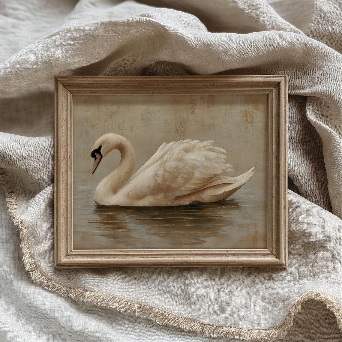 Swan Vintage Style Art Print, Neutral Decor