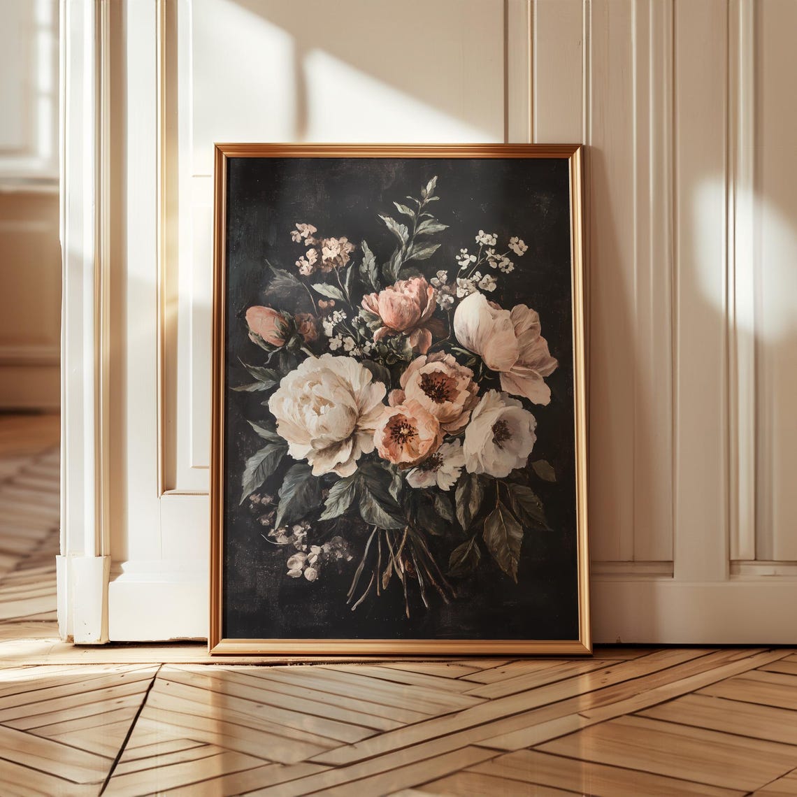 Vintage Peony Bouquet Wall Art Antique Floral Still Life Painting