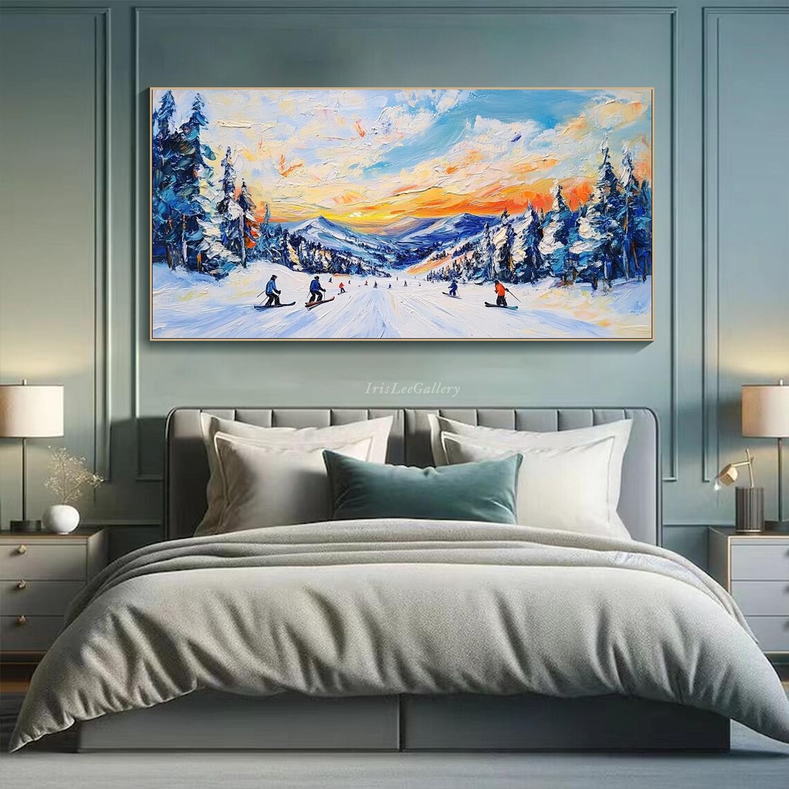 Impasto Skiing Art Skiing Action Painting On Large Textured Snow Wall Art Modern Winter Sports Art Holiday Cabin Snowboarding Decor - Image 3