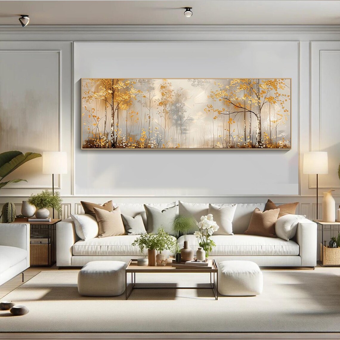 Oil Painting On Original Golden Forest Painting 3d Trees Textured Wall Art Extra Large Art Living Room Wall Art Gold Foil Art - Image 2