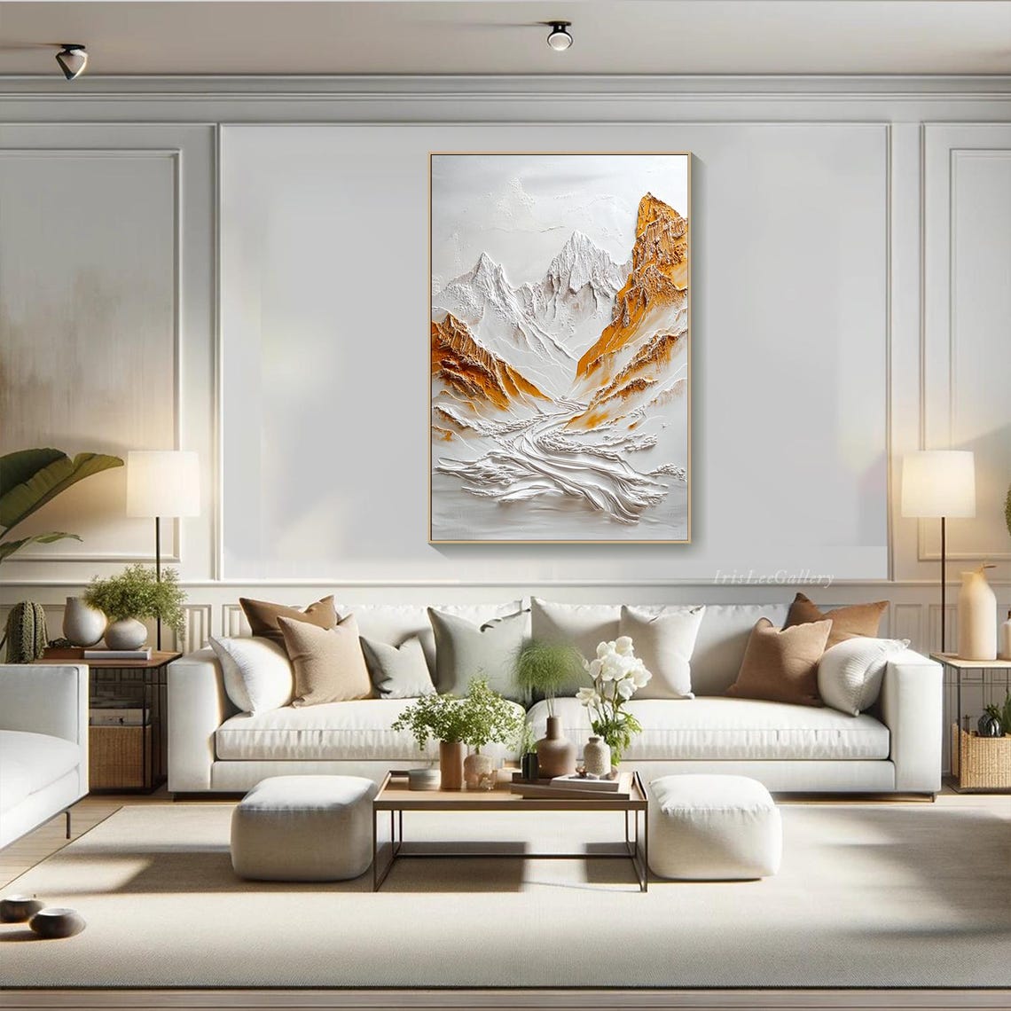 Original 3d Textured Wall Art Gold Mountain Painting On Custom Wall Art Rolling Hill Painting Plaster Style Living Room Art - Image 4