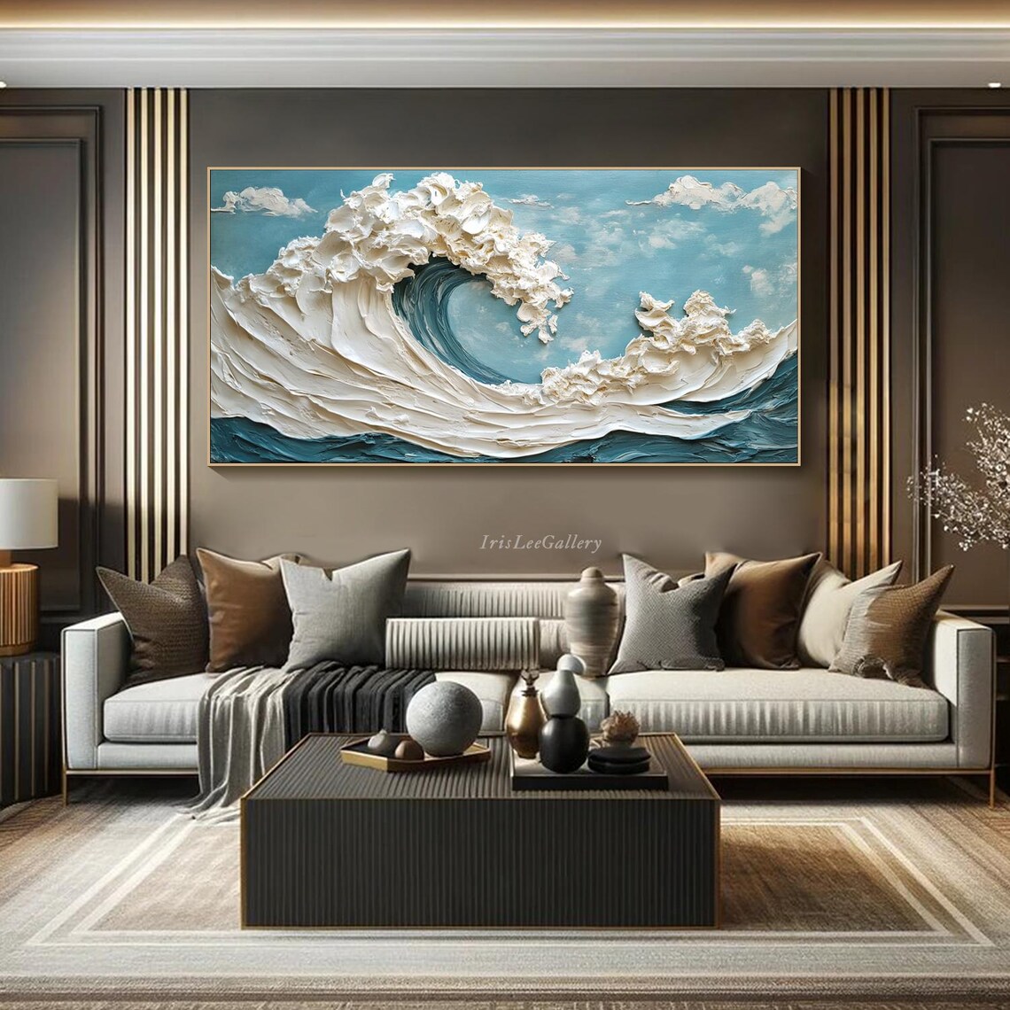 Great Ocean Wave White Foam Teal Blue 3D Textured Seascape Art Poster - Image 3