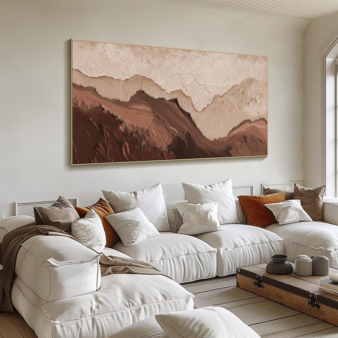 Terracotta Mountain Ridge Cream Abstract Earth Tone Painting Wall Art - Image 4