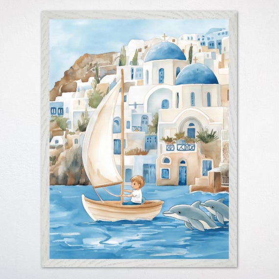 Nautical Greece Travel Poster, Kids Room Adventure
