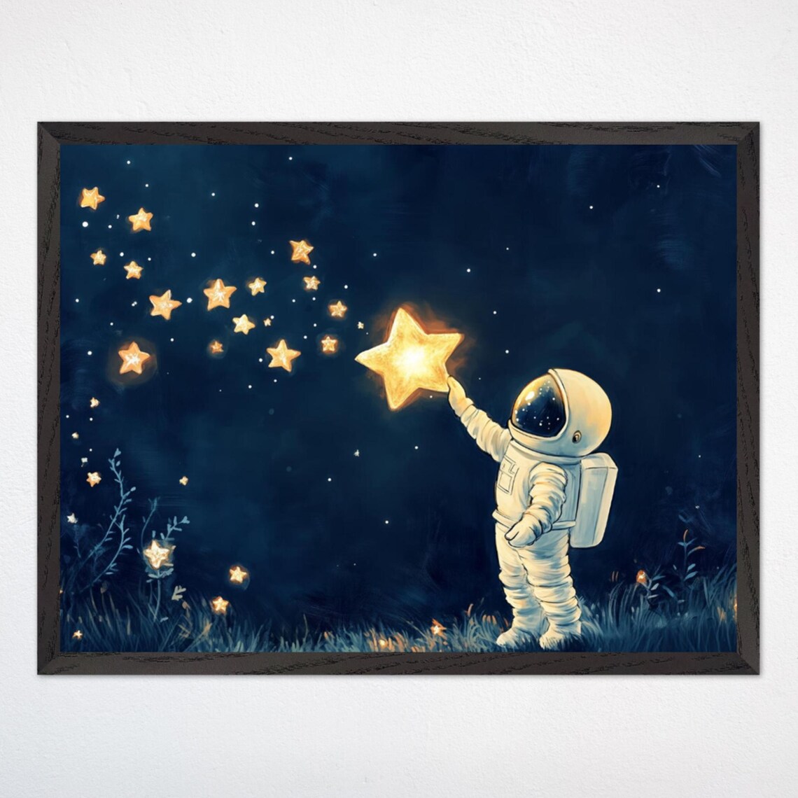 Astronaut Nursery Art, Whimsical Stars Poster Print