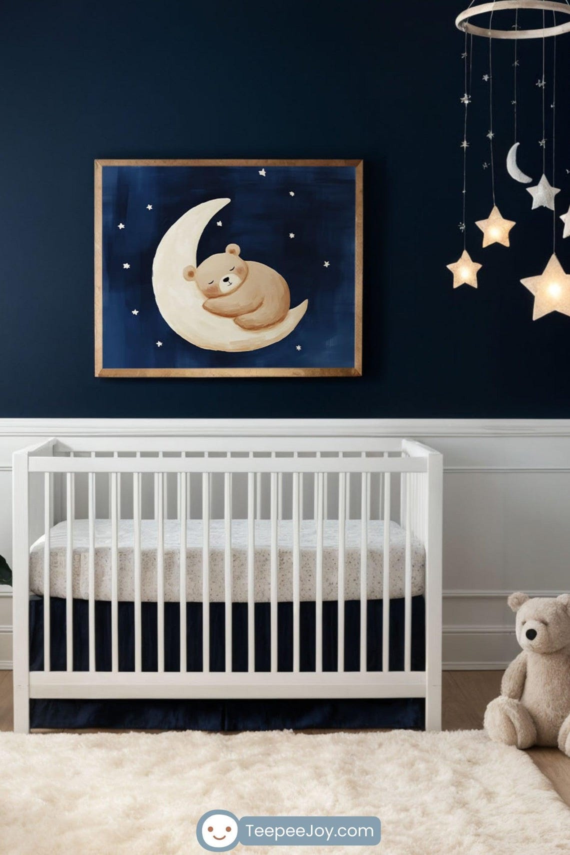 Bear Space Nursery Art Print, Moon And Stars - Image 3