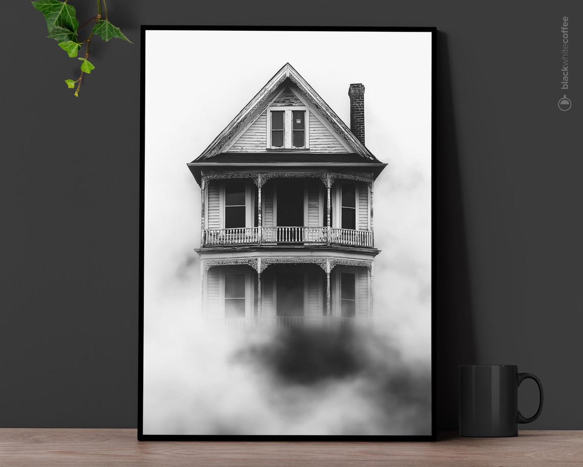 Spooky Print Haunted House Poster