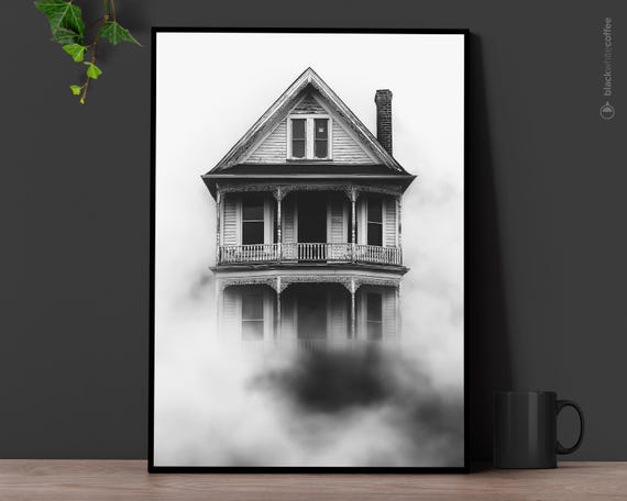 Spooky Print Haunted House Poster