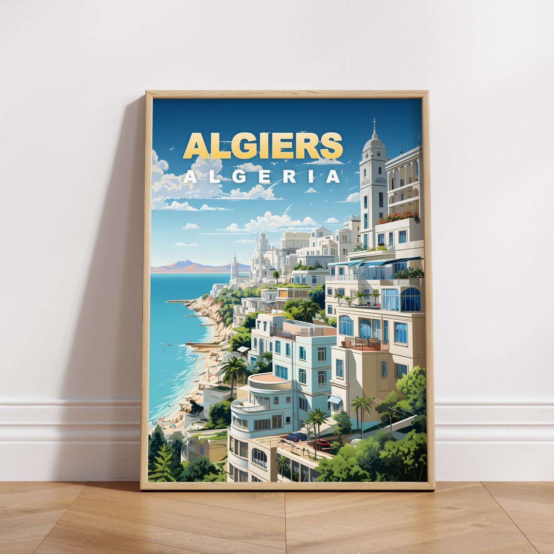 Algiers Algeria White Coastal Buildings Seaside Travel Poster