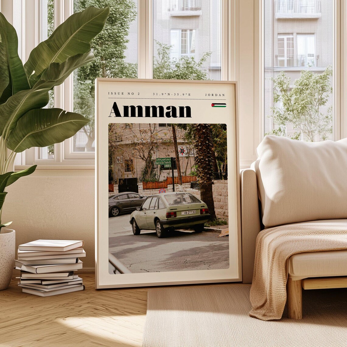 Amman Jordan Vintage Cars on a Stone Street Corner Travel Poster