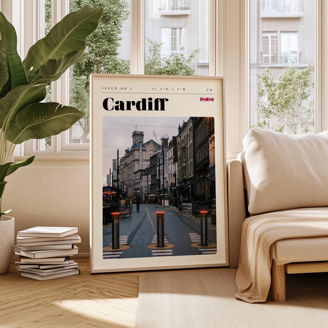 Cardiff Historic City Street Dusk UK Issue 1 Retro Travel Poster