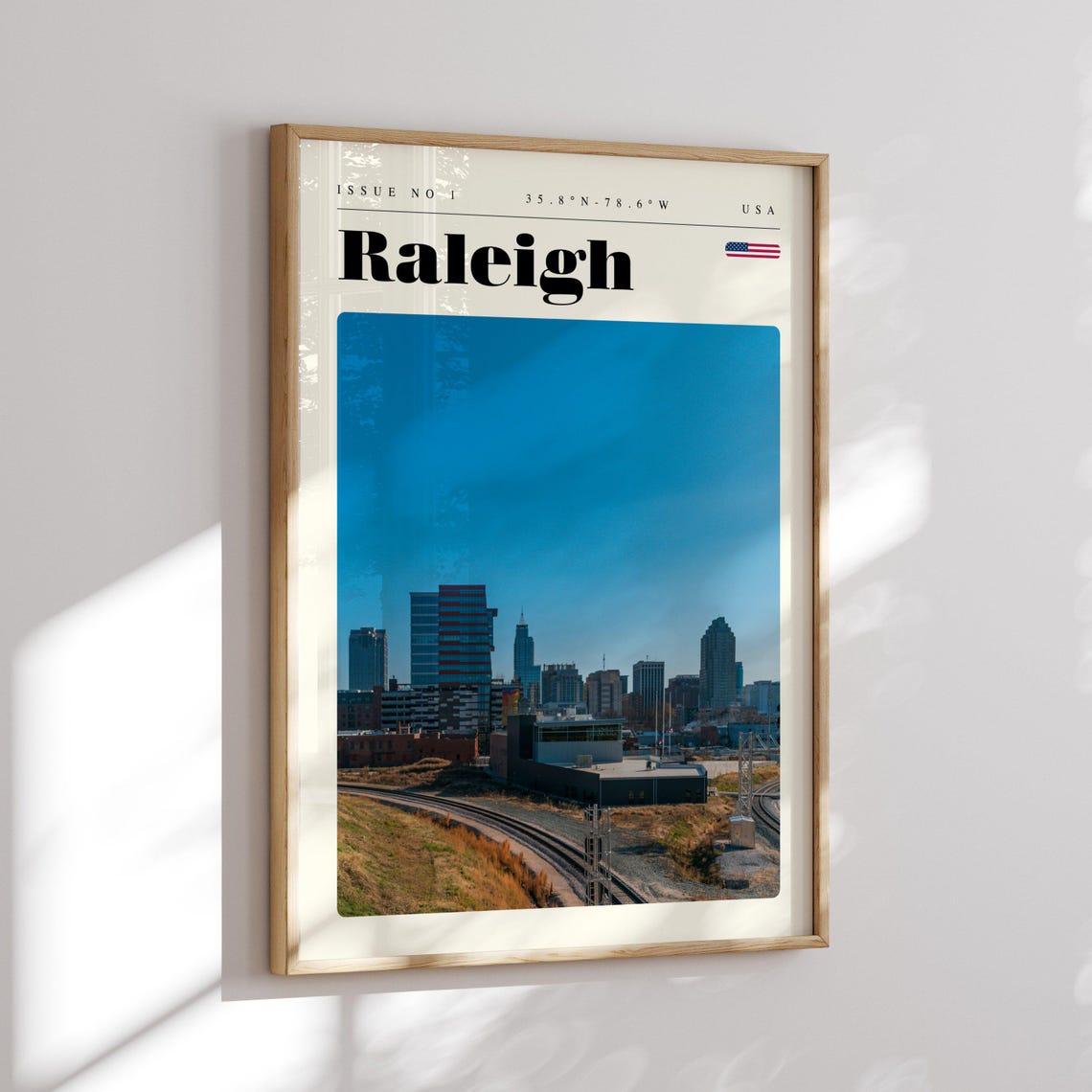 Raleigh North Carolina Skyline Rail Tracks USA Travel Poster - Image 2