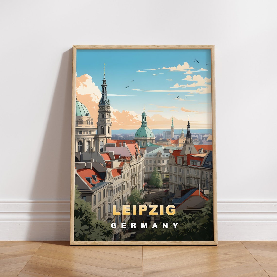 Leipzig Germany Retro Travel Poster Grand Boulevard Ornate Facades