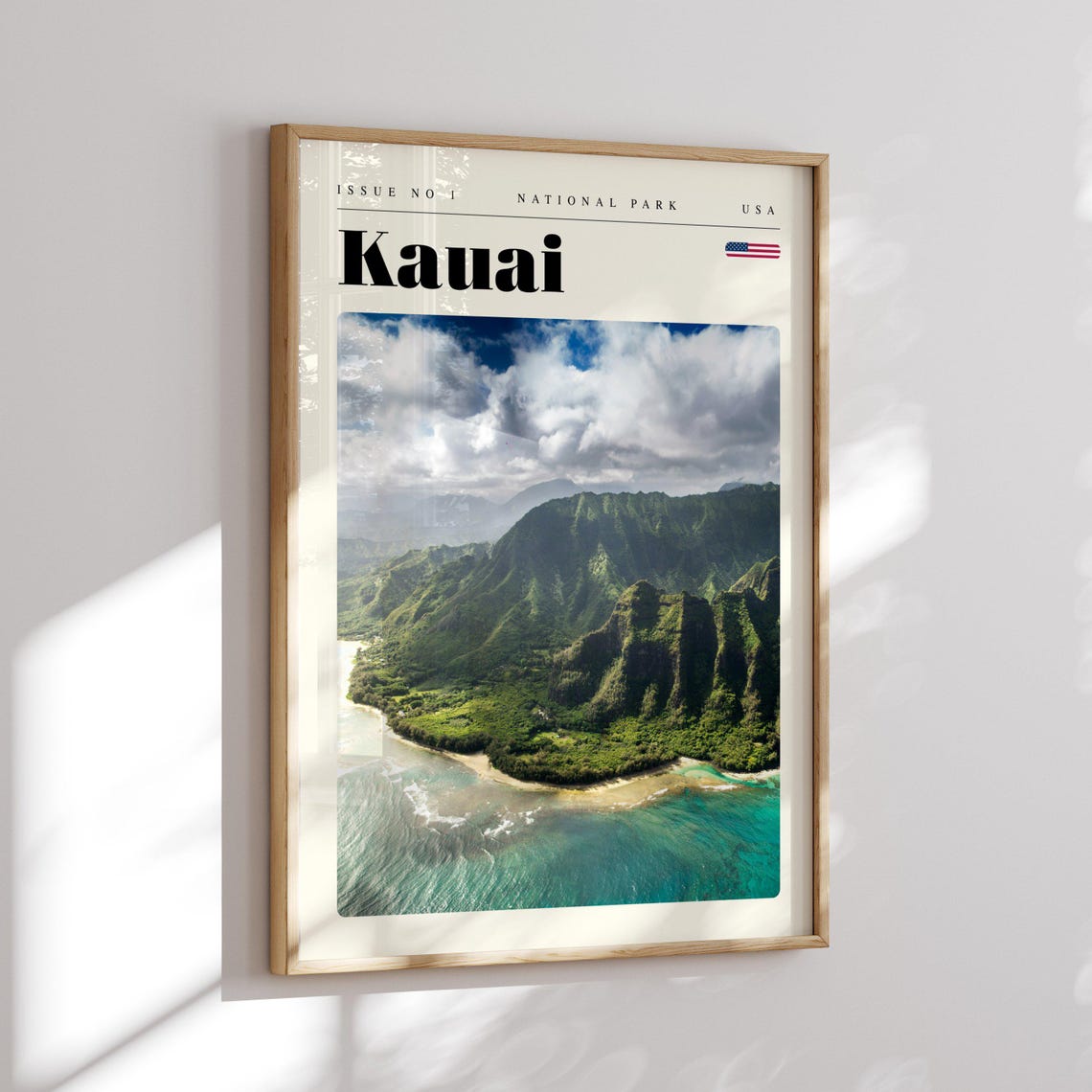 Kauai Hawaii Lush Cliffs Aerial Coast Ocean Modern Travel Poster - Image 2