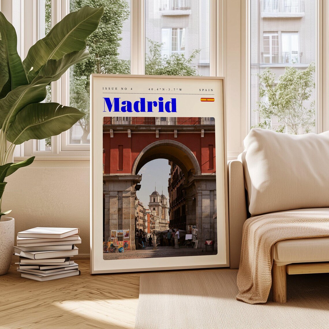Madrid Spain Plaza Mayor Arch Street Market Scene Travel Poster
