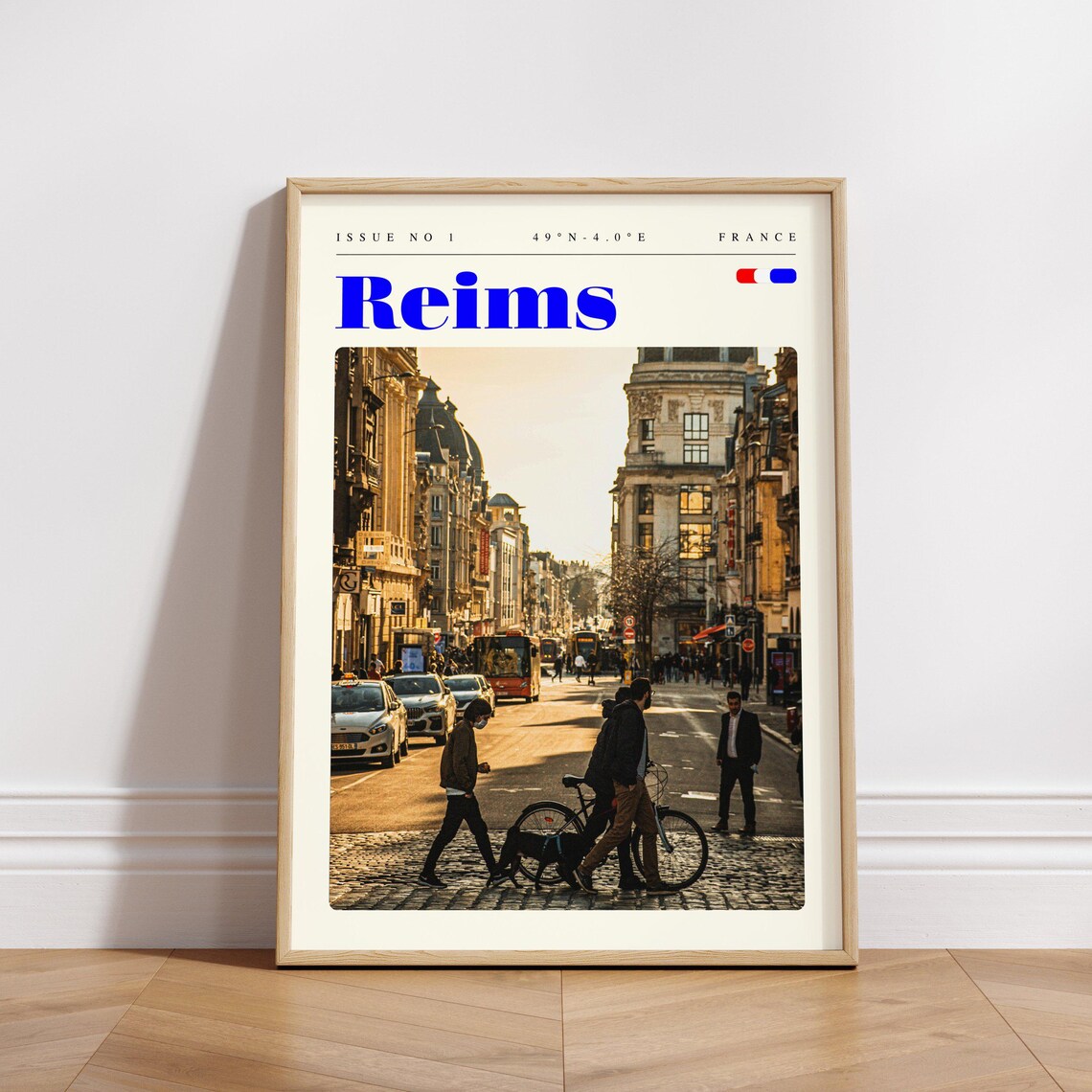 Reims France Golden Hour City Street Cyclists Travel Poster Art - Image 3