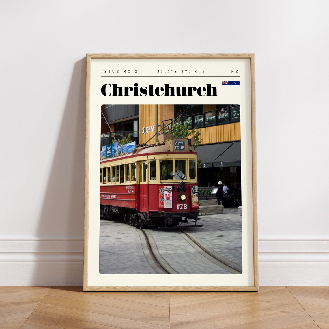 Christchurch NZ Historic Tram City Tour Street Scene Travel Poster - Image 3