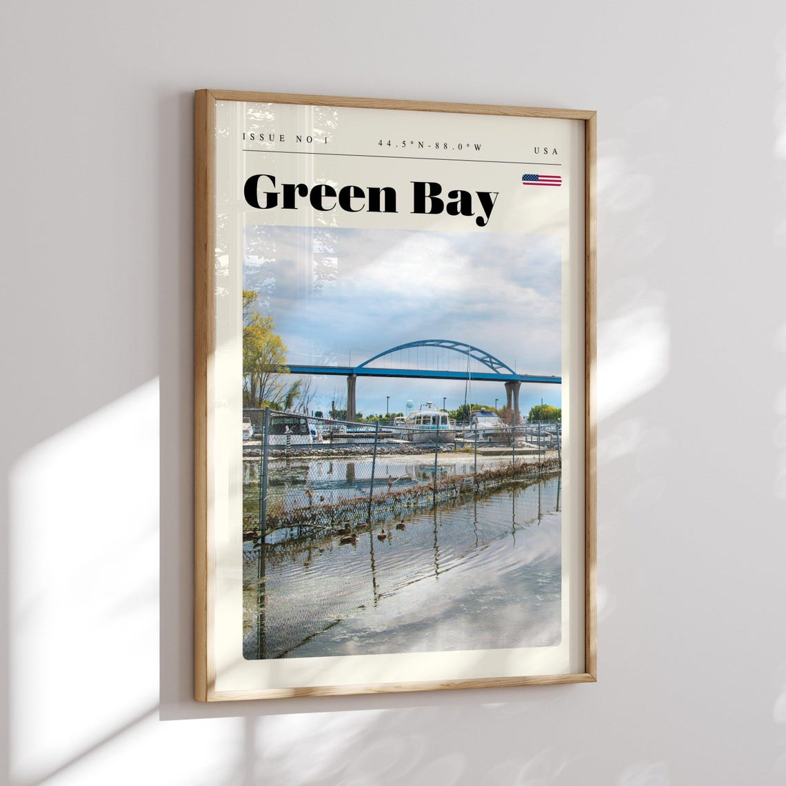 Green Bay USA Blue Bridge Marina Waterfront Scene Travel Poster - Image 2