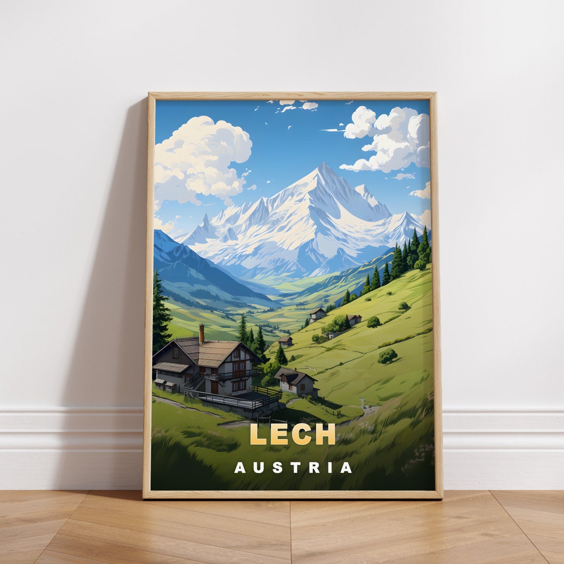 Lech Austria Alpine Chalet Summer Meadow Retro Travel Poster