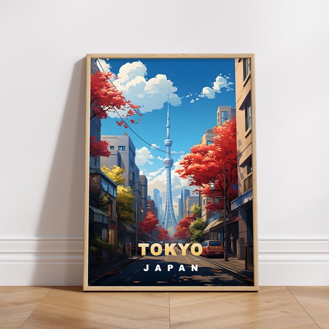 Tokyo Japan Skytree Maple Street Autumn Cityscape Travel Poster