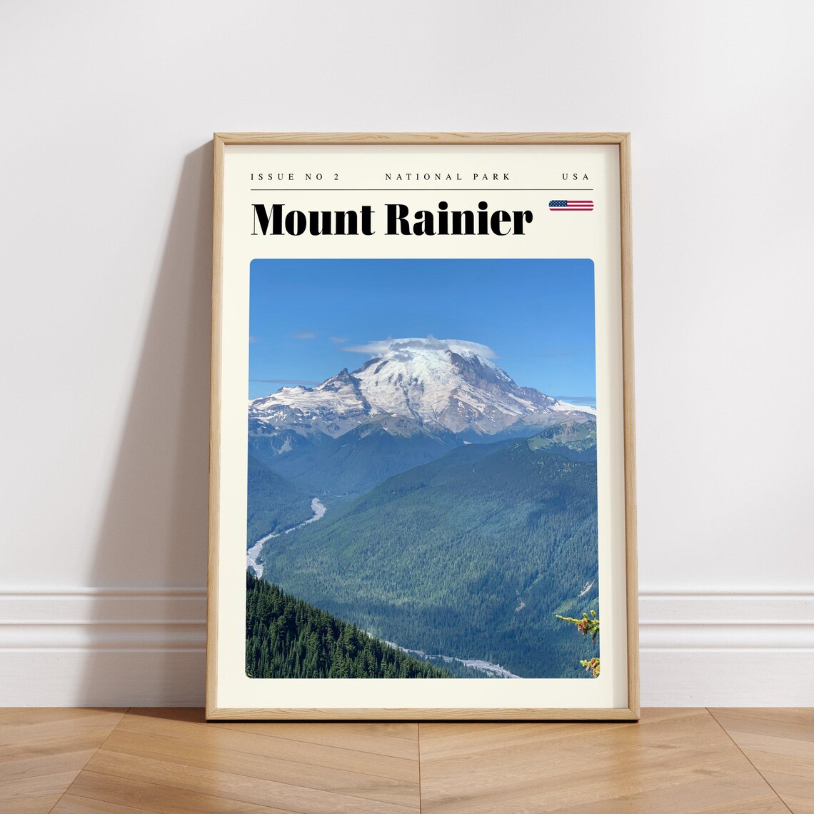 Mount Rainier USA National Park Snow Peak Green Valley Poster - Image 3