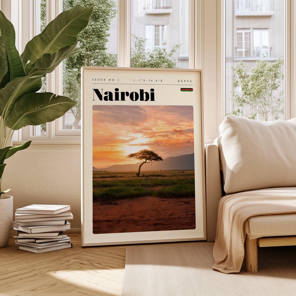 Nairobi Kenya Sunset Over The Savanna With Acacia Tree Poster
